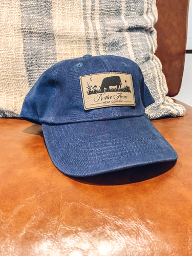 Native Acres Navy Leather Patch Dad Cap